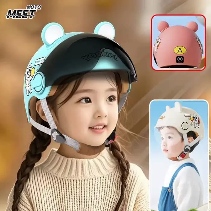 Casques de moto pour enfants dessin animé voiture électrique vélo visage ouvert femme casque mignon quatre saisons