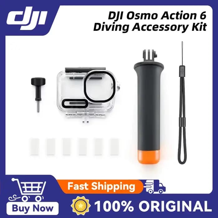 Kit d'accessoires de plongée DJI Osmo Action 6, étanchéité jusqu'à 60 mètres de profondeur, offrant une expérience de prise de vue sous-marine sûre et flexible.