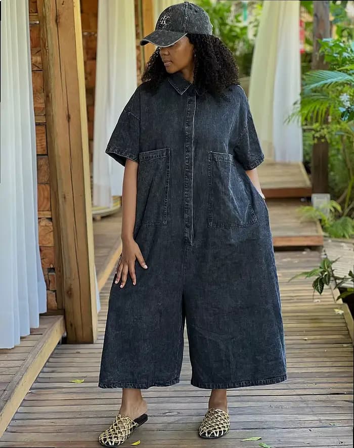 Combinaison en jean pour femme, manches courtes, délavée, simple boutonnage, coupe ample, décontractée
