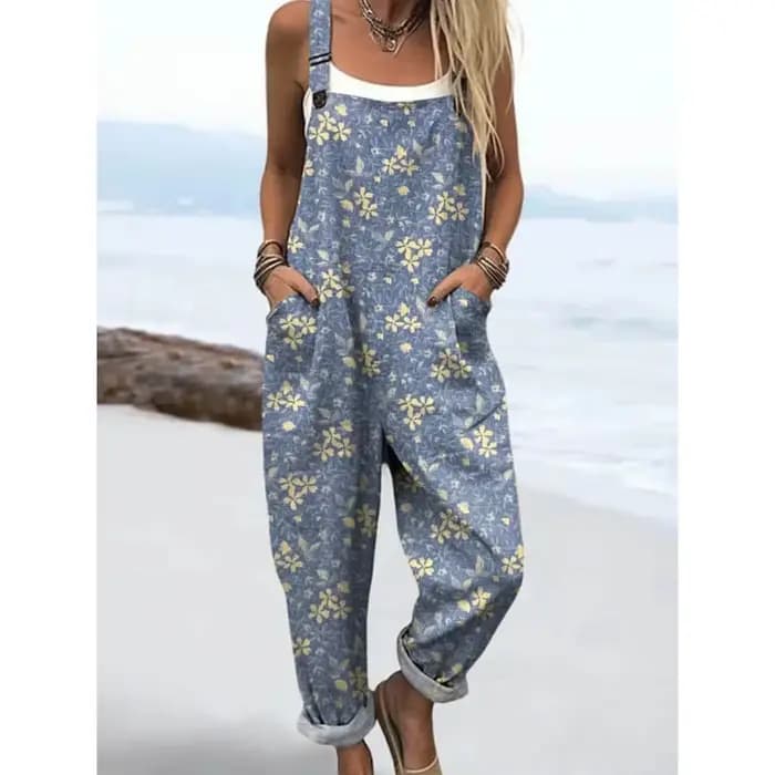 Salopette d'été à fleurs, combinaison respirante et confortable pour femmes avec poches, bretelles réglables, pour Streetwear