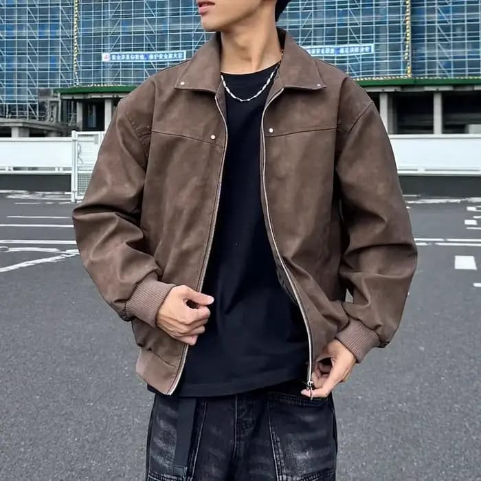 Blouson rétro américain à rivets pour homme
