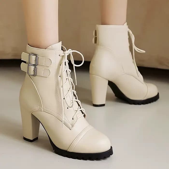 Bottines à lacets pour femmes, chaussures courtes, mode, boucle, talons roses, jaune, noir, Rose, automne hiver, grande taille 48 45