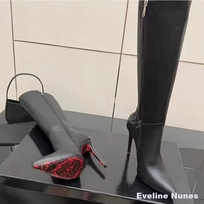 Bottes hautes en daim noir pour femmes, talon aiguille en métal en forme d'épée, nouvelles bottes gothiques pour soirée et club