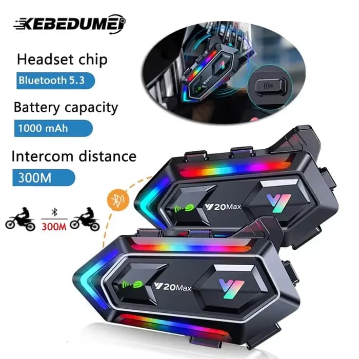 Y20 MAX casque de Moto Interphone V5.3 Kit d'appel mains libres 1000mAh pour 2 cavalier Intercomunicador