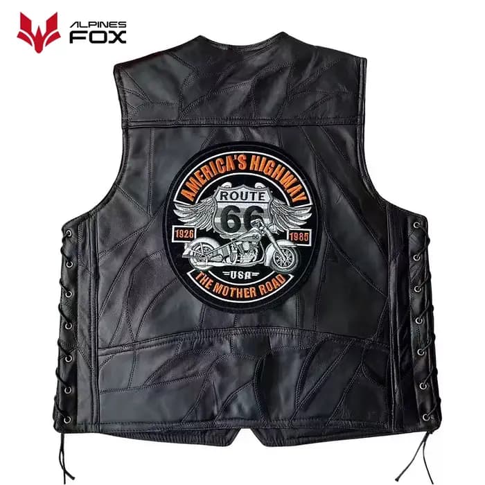 Gilet de moto en cuir brodé Vintage pour hommes