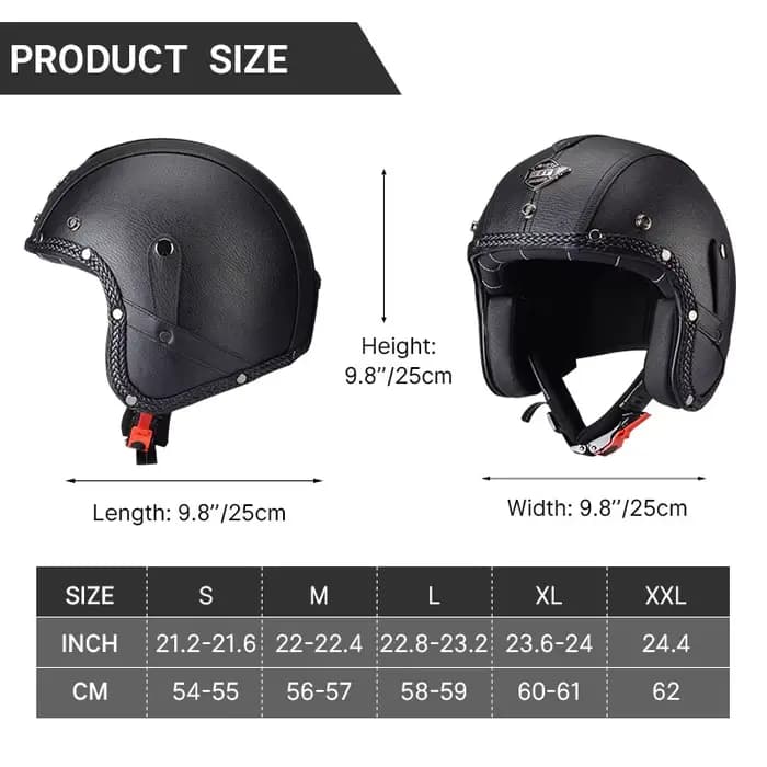 Casque De Moto en cuir noir Vintage rétro visage ouvert Chopper