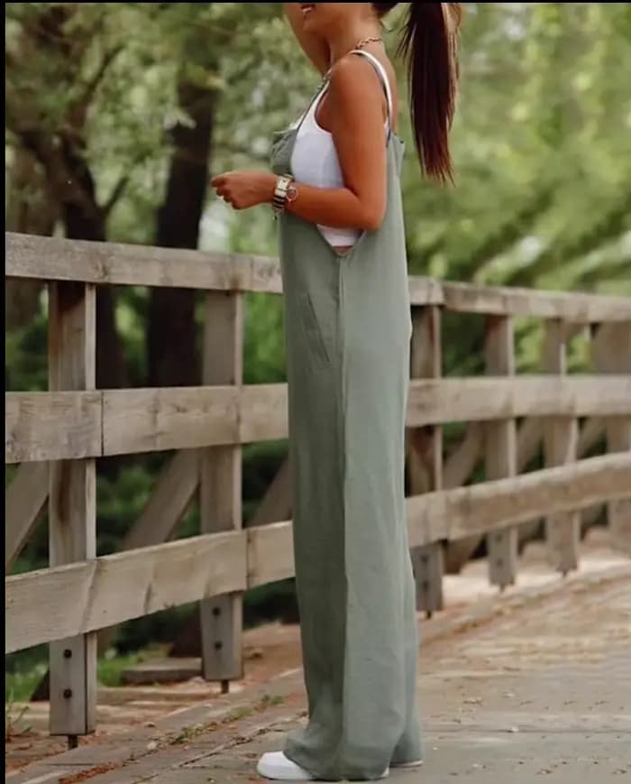 Combinaison en lin pour femme, décontractée, sans manches, avec poches, coupe ample, jambes larges, style bohème, confortable
