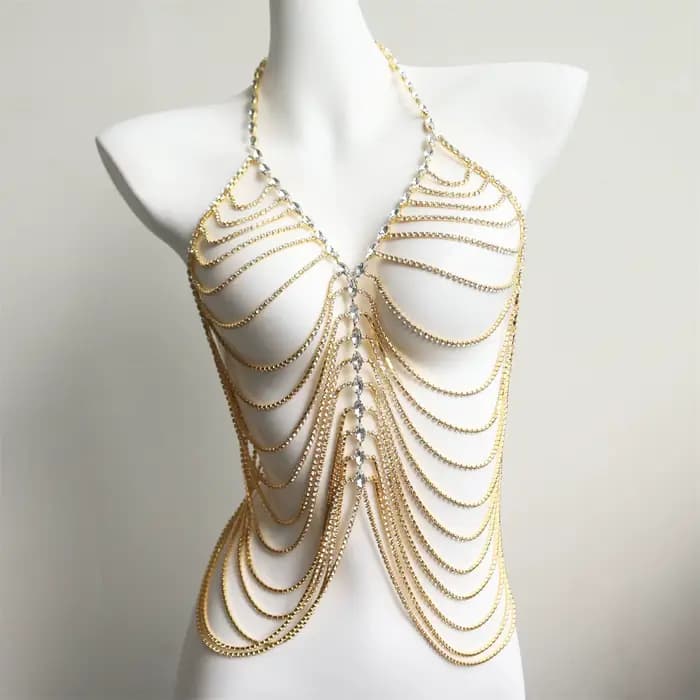 Accessoires sexy pour femmes, chaînes de poitrine en strass et bijoux de corps, design artisanal, parfait pour la plage ou les boîtes de nuit