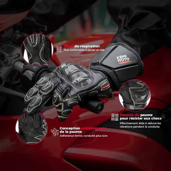 KEMIMOTO – gants de moto en cuir pour hommes