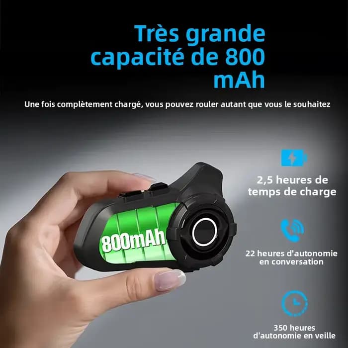 Casque Bluetooth pour moto avec interphone 3 voies et écran LED
