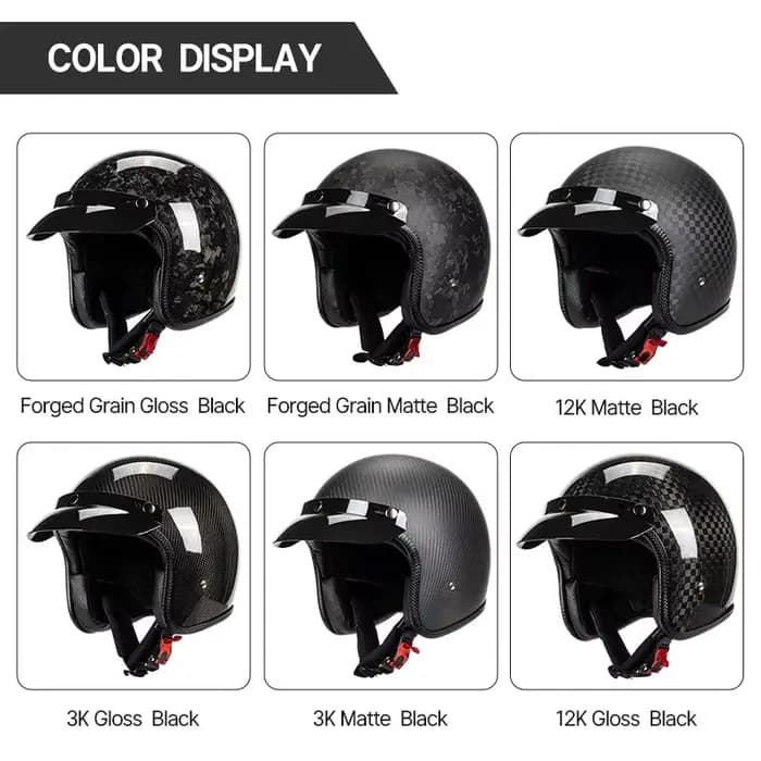 Casque de moto Vintage trois-quarts en Fiber de carbone