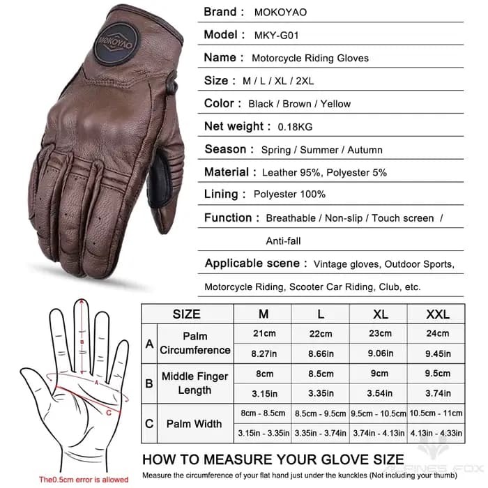 Gants de Moto en cuir marron Vintage pour hommes et femmes