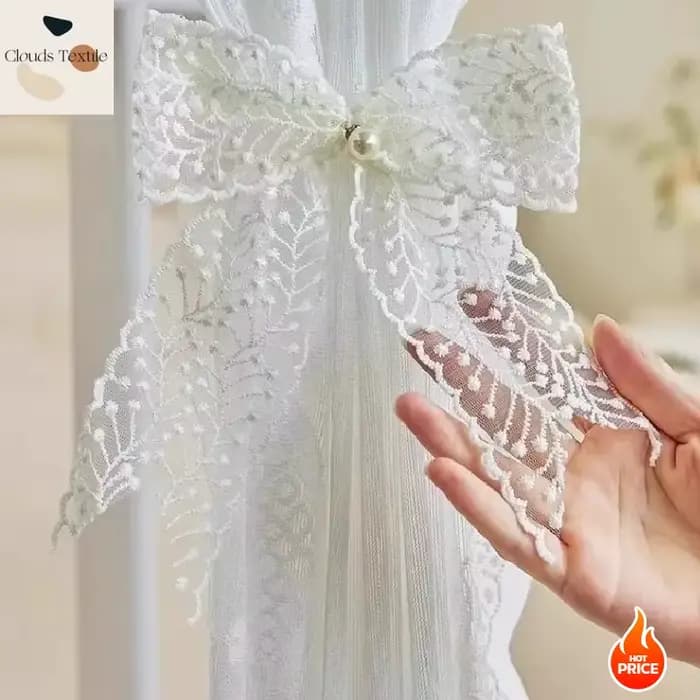 1 paire d'accessoires de rideaux, embrasses élégantes en dentelle blanche pour décoration de rideaux, Style nœud papillon rétro français
