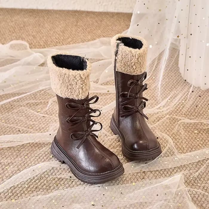 Bottes en cuir tendance pour enfants, chaussures de princesse polyvalentes et antidérapantes à fond souple, Style coréen, nouvelle collection hiver 2025