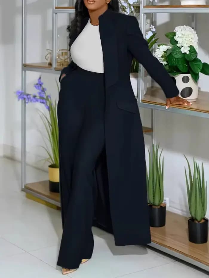 Ensemble deux pièces pour femmes, pantalon à taille, coupe cintrée, veste à revers longue, parfait pour créer des looks de bureau ou de soirée polis