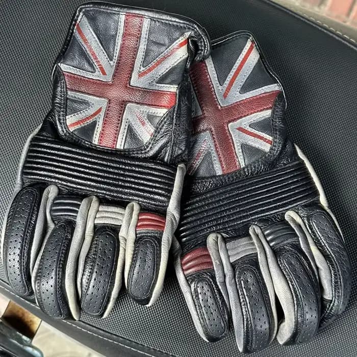 Gants de moto rétro en cuir véritable unisexe