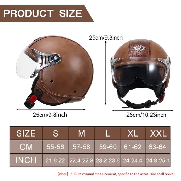 Casque ouvert en cuir Vintage pour moto