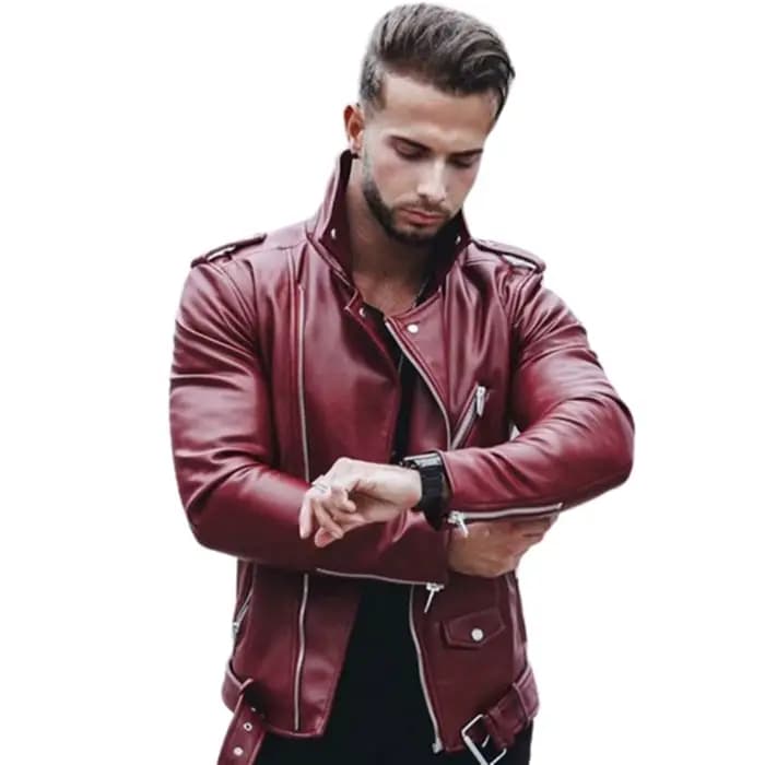Veste de moto en cuir PU pour hommes