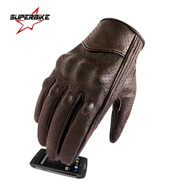 Gants de Moto hommes écran tactile en cuir marron gant de vélo électrique cyclisme doigt complet