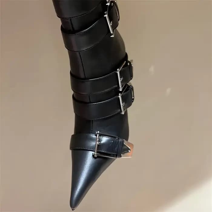 Bottes de moto mi-mollet avec structure en métal pour femmes