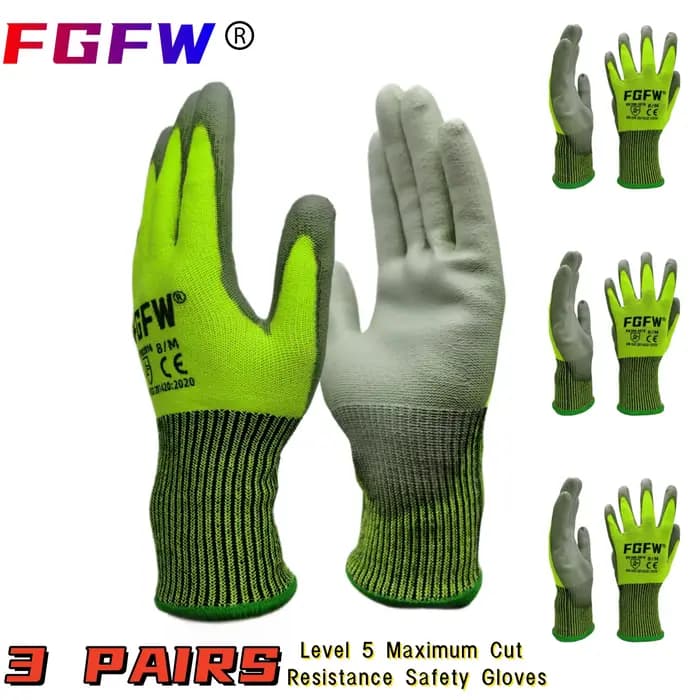 3 paires de gants résistants aux coupures de niveau militaire 5 EN388/CE/ISO-fibre de verre HPPE