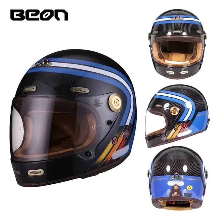 BEON B512 BR512 casque intégral en Fiber De carbone Motocross Vintage Moto Scooter Autocycle rétro casques ECE Cascos
