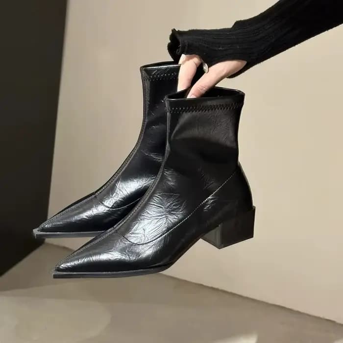 Automne femmes bottines chaussures mode bout pointu dames botte courte carré talon bas décontracté hiver chaussures pour femmes 2024