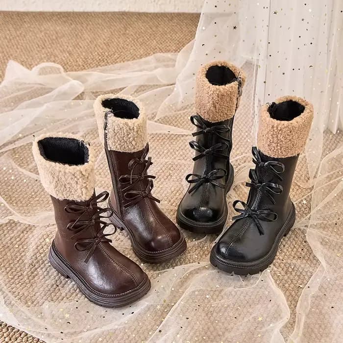 Bottes en cuir tendance pour enfants, chaussures de princesse polyvalentes et antidérapantes à fond souple, Style coréen, nouvelle collection hiver 2025