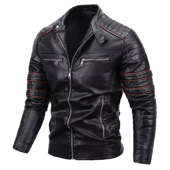 Veste en cuir doublée de fourrure pour hommes