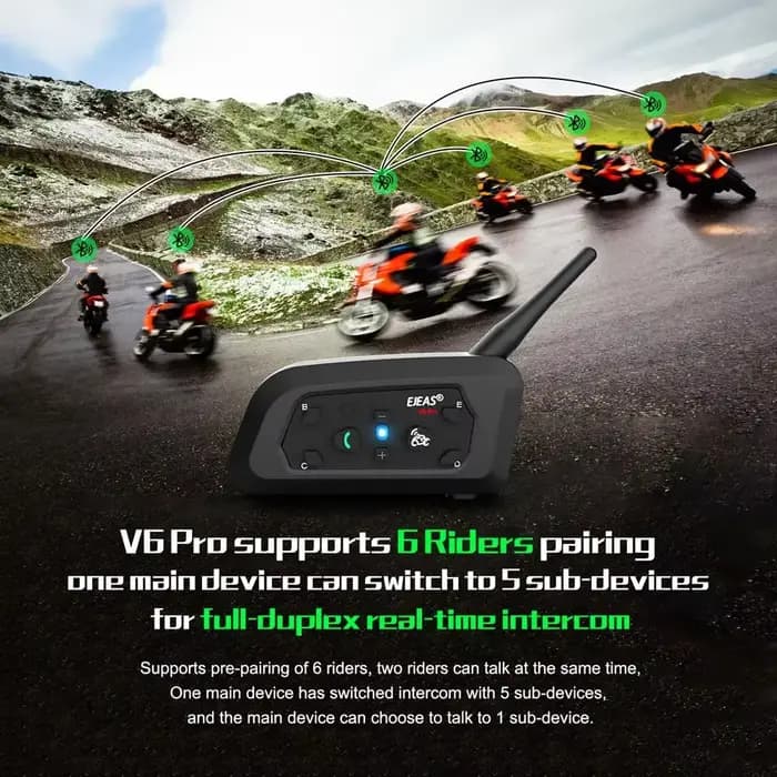 EJEAS V6 PRO + casque de moto Bluetooth Interphone