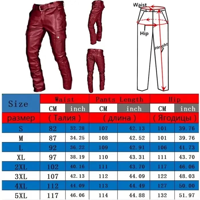 Pantalon de moto en cuir pour hommes avec poches cargo