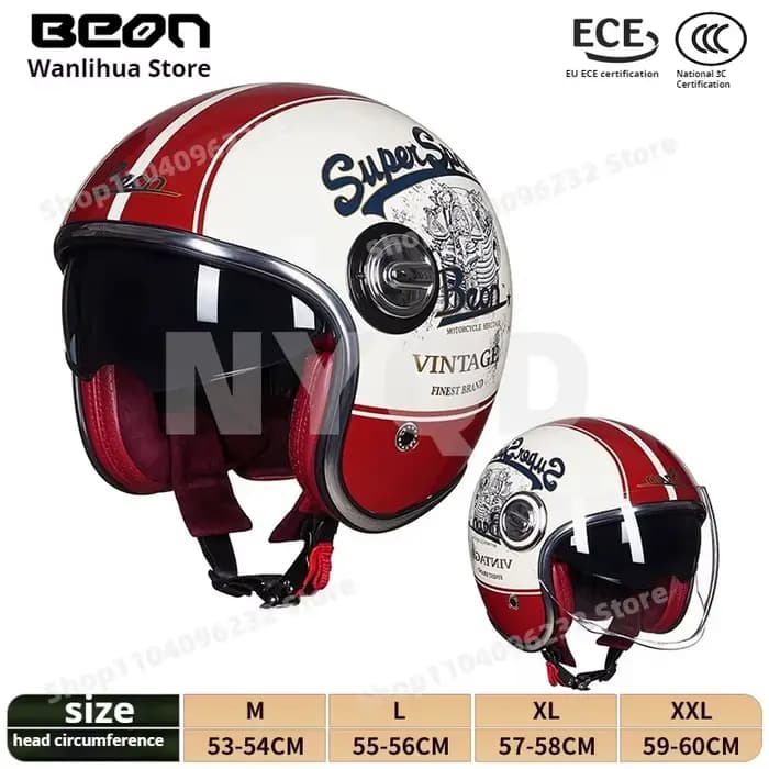 BEON rétro casque de moto Double lentille demi-casque hiver chaud Protection des oreilles doublure à la mode Graffiti