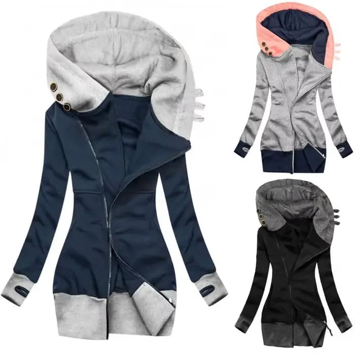 Veste à capuche mi-longue pour femme, sweat à capuche femme, manteau à manches longues, poche, fermeture éclair, automne, hiver