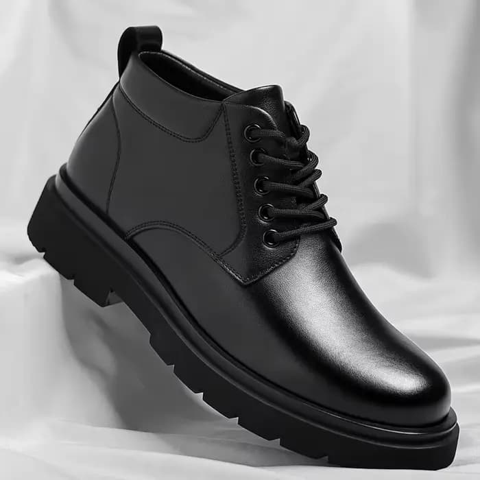 Bottes mi-hautes en cuir noir à lacets pour homme