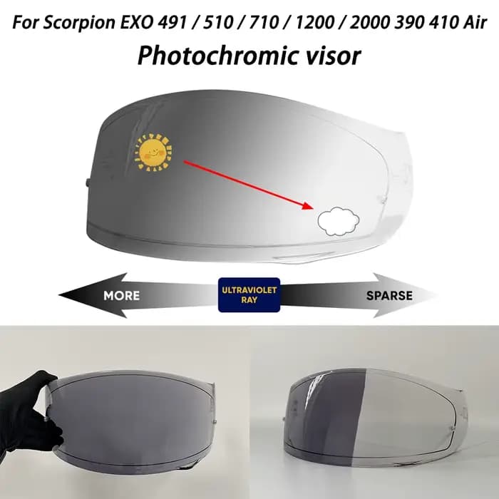 Visière photochromique EXO-491 pour casques Scorpion EXO 510 / 710 / 1200 / 2000 390 410 Air