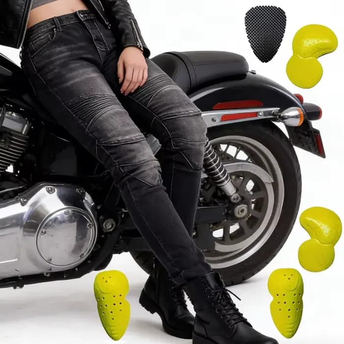 Pantalon de moto en jean bleu pour femme