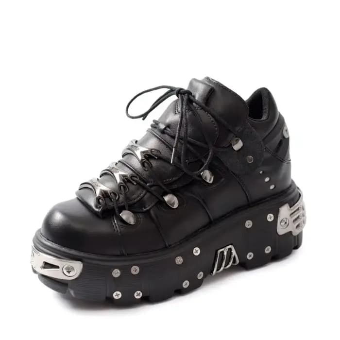 2025 nouveau nouveau Style Punk à lacets talon hauteur 6CM plate-forme hommes et femmes gothique cheville Rock bottes métal décor baskets