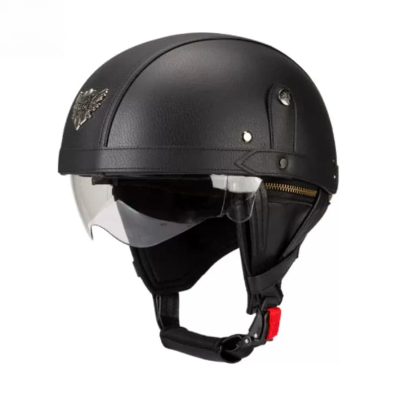 Casque de moto demi-coque en cuir style rétro allemand, respirant, à flux d'air, confortable, classi