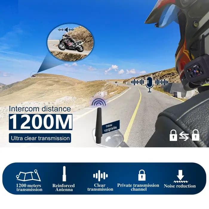 XINOWY V6 Plus Moto Casque Bluetooth Casque Interphone 1200M Interphone Communicateur Étanche 6 Cour