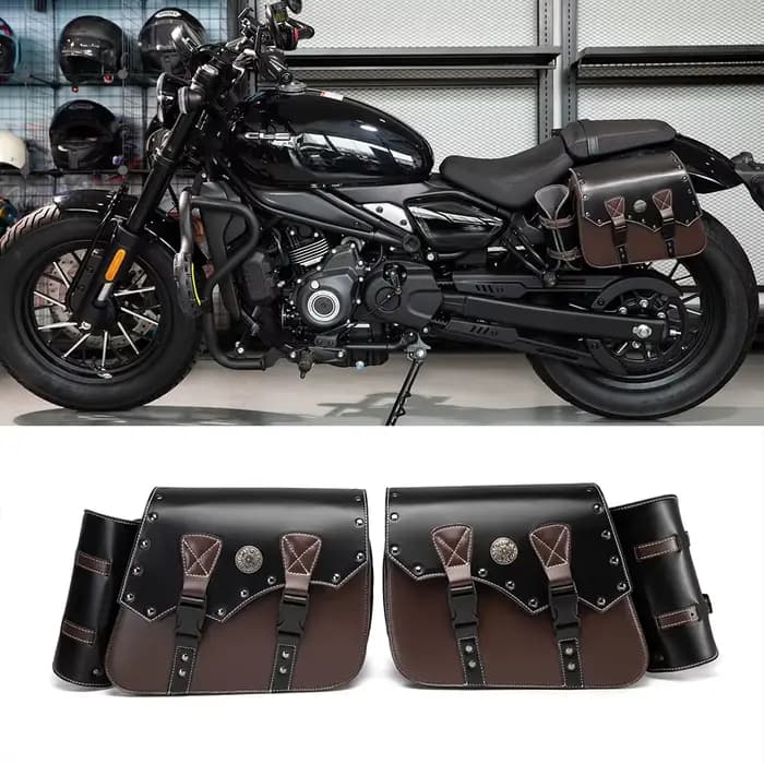 Une paire de sacoches de moto rétro en cuir PU marron, sacoches latérales, sacoche de motard, access