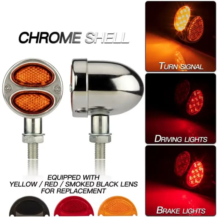 Accessoires de moto rétro transfrontaliers, Double clignotant elliptique Led en métal avec feux de f