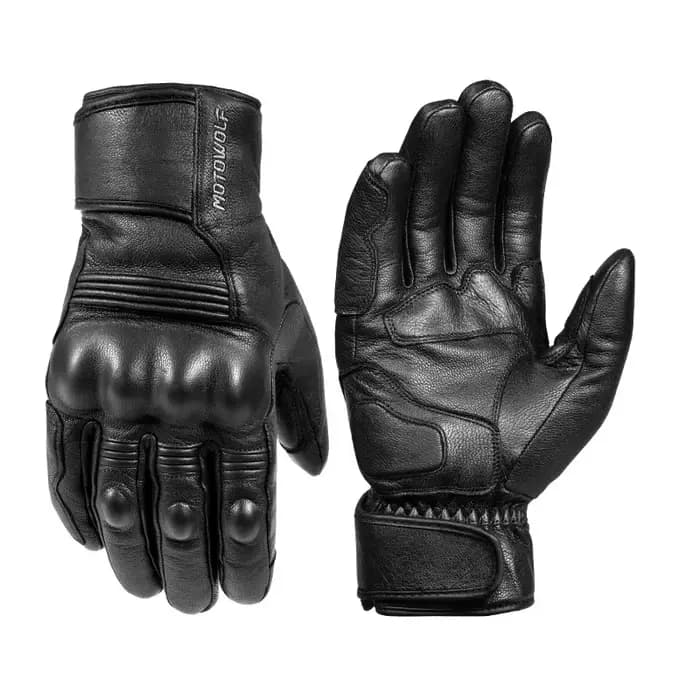 Gants de moto en cuir véritable pour Homme, imperméables, coupe-vent, chauds pour l'hiver, pour écra