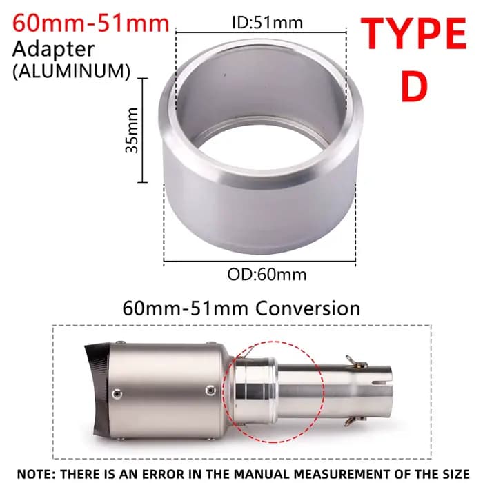 Adaptateur universel d'accès moto Escape, 51mm, 60mm à 51mm, raccord de tuyau, Beverer, silencieux,