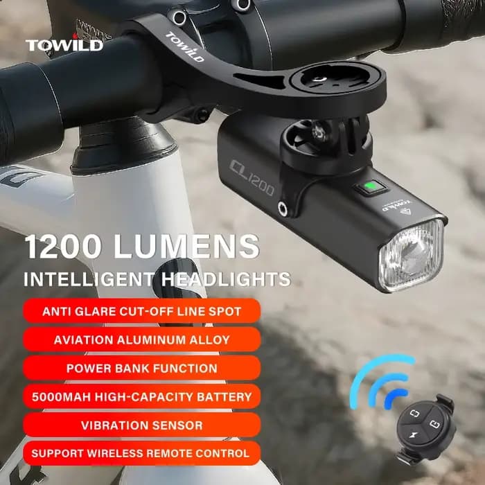 TOWILD CL1200 lumière de vélo intelligente télécommande lumières de vélo 5000mAh batterie type-c Rec