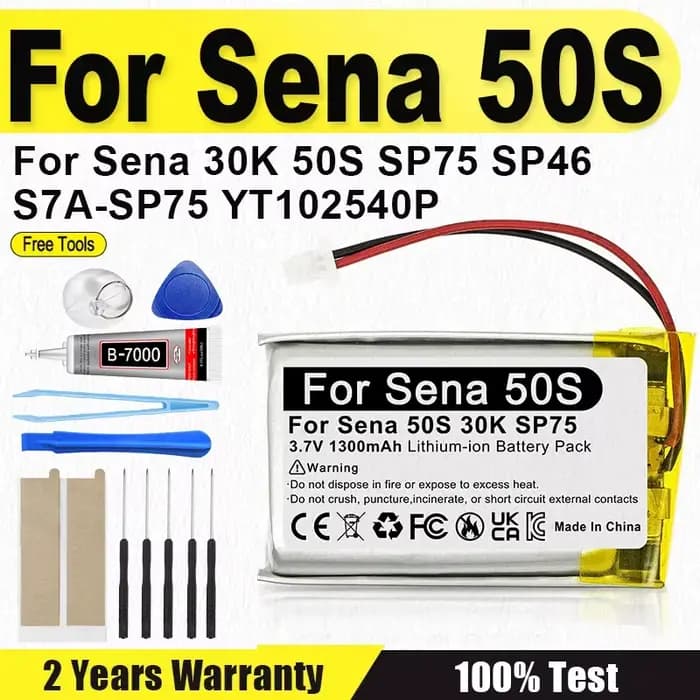 Batterie Rechargeable 3.7V 1300mAh pour Sena 30K 50S, Sena50S SP75 S7A-SP75, casque d'écoute Bluetoo