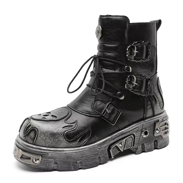 Bottes de moto de Style gothique Punk pour hommes, bottes occidentales classiques rétro en métal Roc