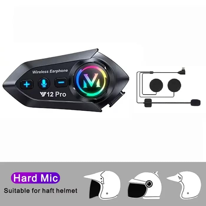 Interphone pour casque de Moto 1/2x Y12 Pro V5.4, Kit d'appel mains libres 500M pour 2 motocyclistes