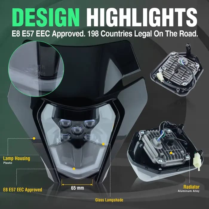 PowerZone moto phare phare Supermoto carénage pour KTM EXC SXF MX Dirt Bike Enduro phare noir
