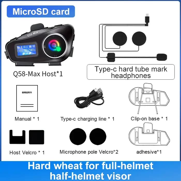 Interphone pour casque de Moto, Bluetooth 5.3, casque d'écoute, lampe de poche multifonction, carte