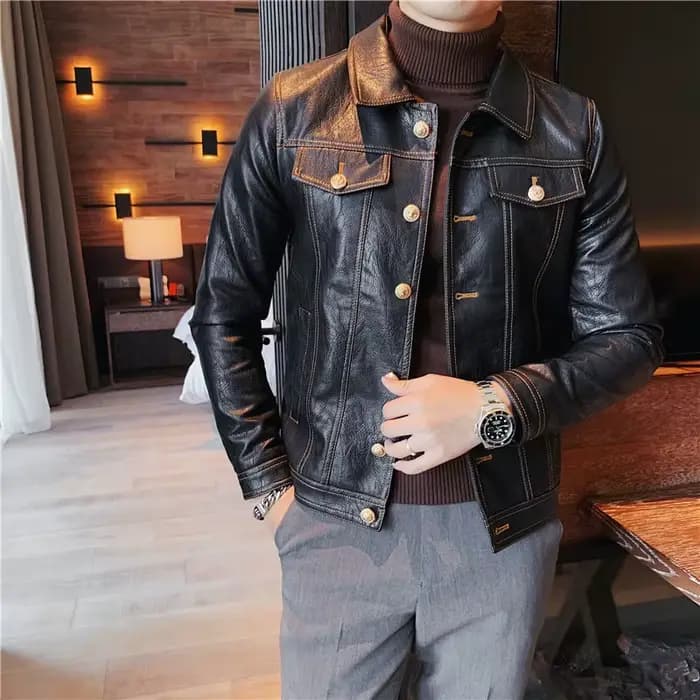 Nouvelle veste de pilote de moto en cuir marque de mode hommes concepteur Punk vent simple boutonnag
